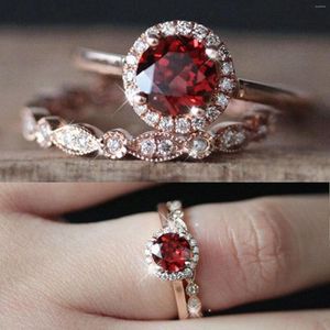 Обручальные кольца 2pcs Vintage Уникальное овальное обручальное обручальное кольцо красное обещание нежное дизайн для женщин Light Luxury High