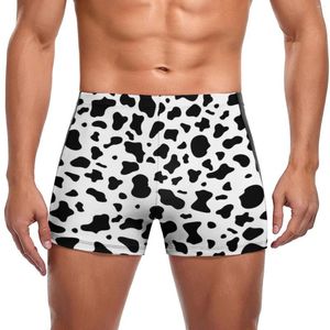 Erkek mayo siyah beyaz inek baskı yüzme gövdeleri modaya uygun desen noktaları hayvan elastik yüzme boksörleri artı beden havuz adamı