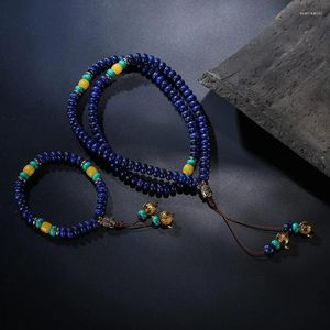 Kolye Küpe Seti Düz Doğal Lapis Lazuli Taş 6 Heceli Mantra Püskül Ve Buda Başkanı Charm Mala Takı