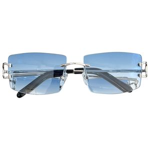 Sepet'in yeni moda çerçevesiz siyah metal erkekler güneş gözlükleri hassas bir dokunuşa sahip ve 3.0 yüksek tanımlı anti-ultraviyole kadın pembe güneş gözlükleri soluyor
