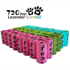 Sacos de cocô de cachorro biodegradáveis para animais de estimação, sacos para cocô de cachorro, empresa ecológica, 720/270 contagens, 3 cores, saco de lixo perfumado de lavanda para produto de cachorro