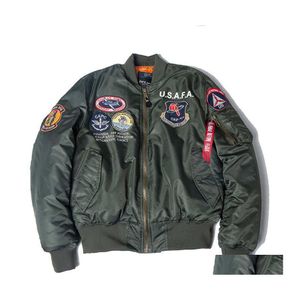 Erkek Ceketler A/W USAFA Vintage Pilot Bomber Uçuş Ceket ABD Hava Kuvvetleri Üst Silah Erkek Markaları Kış Ordusu USN MA1 USMC EMBROID DH3B7