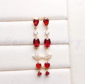 Dangle Küpeler Doğal Otantik Garnet Uzun Damla Küpe 925 STERLING Gümüş 1.4CT 2 PCS 1.2CT 0.5CT TEŞİ R98808