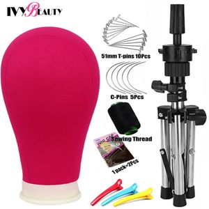 Wig Stand 22" Wig Head Canvas Block Head With Adjustable Tripod Wig Stand Training Mannequin Block Head For Making Wig Display Styling 230428