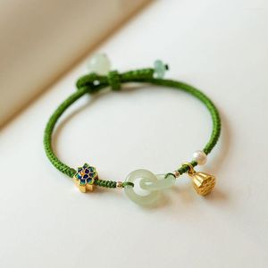 Strand 1PC PingAn Bracciale con fibbia Ciondolo di loto Rotondo con perline di giada per donne Ragazze Anelli Accessori di gioielli Regalo di compleanno