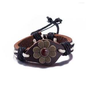 Braccialetti con ciondoli Bracciale in pelle fiore stile retrò moda placcato bronzo rosso marrone Accessori per gioielli jeans da donna occidentali