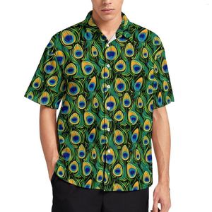 Camisas casuais masculinas lindas camisas de penas de pavão para praia com estampa animal havaianas masculinas vintage blusas manga curta design tops 3XL 4XL