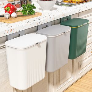Waste Bins 9L Wall Mounted Trash Can Kitchen Cabinet Storage Smart Bucket For Bathroom Recycling Hanging Accessories 230504