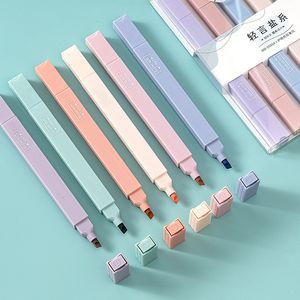 Highlighters 6pcsset doubleheaded highlighter kawaii stationery color marker school supplies student textbook 230503
