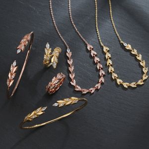 Новый виноград Victorrias Vine Set Rose Gold Bracelet Bracelet Diamond Leaf Ring Кольцо для женщин -дизайнерские ювелирные ювелирные украшения