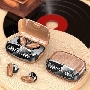 M35 TWS Earphone Bluetooth Wireless Headphones Wood color In Ear Sports Waterproof Headsets Stereo Earbuds With LED Display