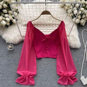 Kadın bluzları batı tarzı yaz bluzu kadınlar için yüce puf uzun kollu danton