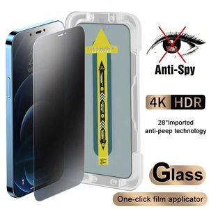 Bir tıklama tam kapsama anti-casus gizlilik ekran koruyucusu iPhone 15 için Temperli Cam