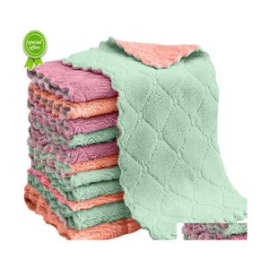 Cleaning Cloths 5Pcs Doublelayer Absorbent Microfiber Kitchen Dish Cloth Nonstick Oil Household Wi Towel Home Kichen Tool Drop Deliv Dhlyd