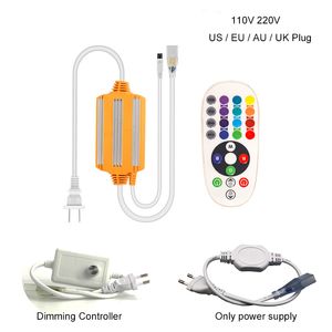 Controller RGB 110V 220V Alloggiamento in alluminio Regolatore di luci a strisce LED Telecomando a 24 tasti Luce di striscia wireless RGB colorata Spina di regolazione della luminosità al neon