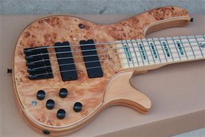 5 String Burl Maple Üst Elektrik Bas Gitar Siyah donanımlı, İnci Kakmları,