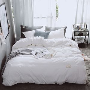 Yatak Seti Nordic Yatak Seti Lüks Yorgan Kapak Düz Sayfa 4 Parçalı Düz ​​Renk Beyaz Yatak Kapakları Kraliçe Kral Boyut Gri AB Yan Yatak Seti 230504