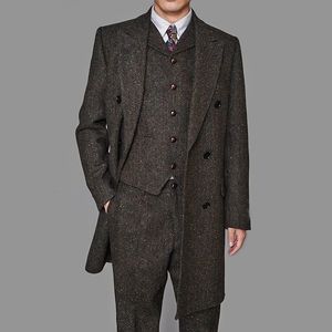 Erkekler Suits Blazers Moda Erkek Takas Tüvit Üç Parça Takım Tüvit Vintage Business Ceket Yelek ve Pantolon Özel Düğün Smokin Kış 230505