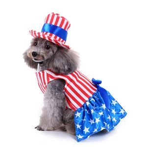 Dog Cat 4 de julho Trajes American USA Flag Roupos com chapéu para cães Tio Sam Roupas de estimação para o Dia da Independência Dia do Memorial Quarto de julho Tamanho L A709