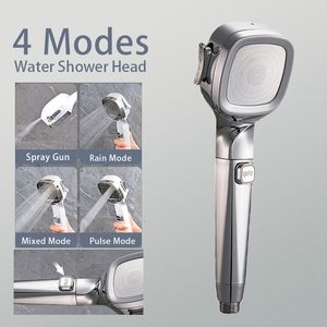 Bathroom Shower Heads 4 Modes High Pressure Shower Head With Switch On Off Button Sprayer Water Saving Adjustable Shower Nozzle Filter For Bathroom 230505