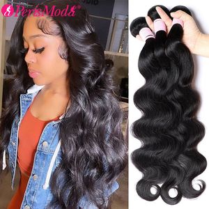 LACE Perismoda Body Waveles Human Human Brasilian Weaving Natural Black 3 4 Bundles Deal Hair Virgin 30 polegadas Cabelo cru 230518