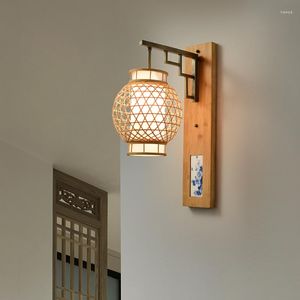 Duvar lambası Japon tarzı bambu b koridor antika Çin yaratıcı başucu kullanımı retro ampul