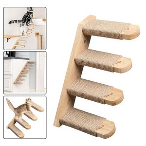 Scratchers duvarlı kedi tırmanma merdiveni sisal kauçuk ahşap oyuncak evcil hayvan mobilyaları kedi ağacı yavru kedi duvar raf seti kedi ahşap çizik merdivenleri