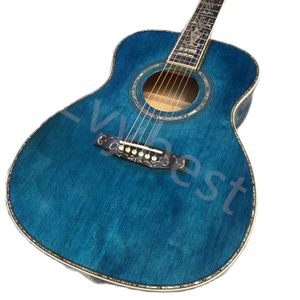 Lvybest 40 inç OM Serisi Maddi Wood Cilalı Parlak Boya Tüm Abalone Siyah Parmak Akustik Gitar