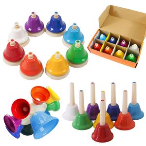 Drums Percussion 8 Note Hand Bell Children Music Toy Rainbow Instrument Set 8 Tone Rotating Rattle Beginner Educational Gift 230506