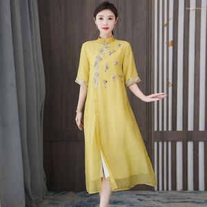 Vestidos casuais 2023 Spring e verão Roupas femininas Retro de estilo chinês Han modificado Cheongsam moda elegante zen z148