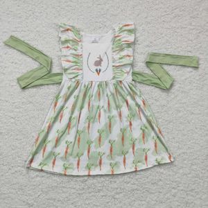 Kız elbise toptan çocuklar Paskalya kıyafetleri havuç yeşil baskılı kemer kızlar kısa kollu elbise