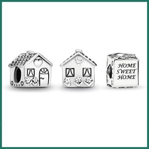 925 Silver Fit Pandora Charm Симпатичный маленький домик с трехмерным бисером DIY Семья Ретро бусина Мотаться Модные подвески Набор подвесок DIY Fine Beads Jewelry