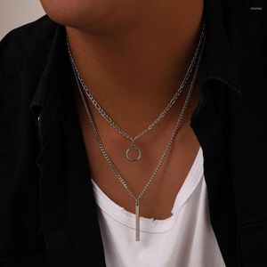Подвесные ожерелья хип-хоп панк многослойный ожерелье для женщин, мужчины из нержавеющей стали Простые геометрические круги