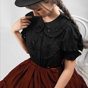 Kadınlar bluz gömlekleri Japon tatlı Viktorya dönemi lolita kadın bluzlar yay peter pan yaka gömlekleri üstler kızlar üfleme kısa kollu y2k bluz yaz p230506