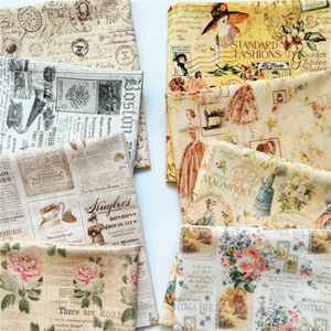 Kumaş vintage gazete kız yağlı boya kız pamuk kumaş dik giysiler elbise kumaşlar diy kapitone iğne işi patchwork malzeme p230506