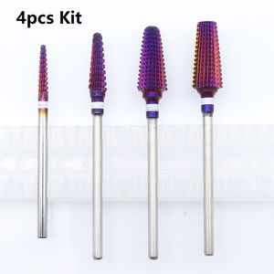 Оборудование для ногтей 4pcs Kit Purple Pro Целые бурильные биты электробидных машин Инструменты срезаны и полировки 230505