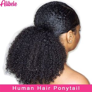 Lace Wigs Alibele Mogolian Afro Kinky Curly Drawstring tail Human Hair 4B 4C Remy 10 28inch Long Clip In 230505