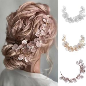 New Handmade Exquisite Light Gold Flower Hair Ornament with Millet Beads, Beautiful Gold Thread Petals, Copper Sheet Pearls, Handmade Bridal Hair Band Headwear