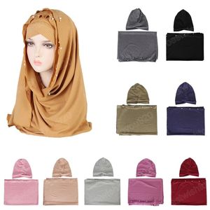 Donne musulmane che bordano l'hijab con copricapo abbinato Hijab Foulard Scialle lungo Jersey Berretto interno Foulard
