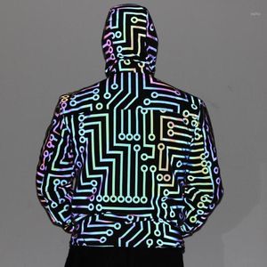 Koşu ceket geometrik senfoni yansıtıcı erkek kadın hip-hop bombacı ceket ceket Avrupa