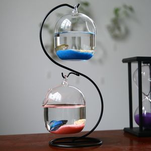 Aquários doubledeck suspenso transparente pendurado vidro tanque de peixes garrafa de infusão aquário flor planta vaso flor decoração