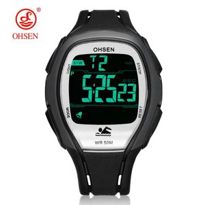 Bilek saatleri dijital LCD erkekler kol saati 50m dalış kauçuk kayış alarmı kronometre siyah moda açık spor izleme relogio maskulino
