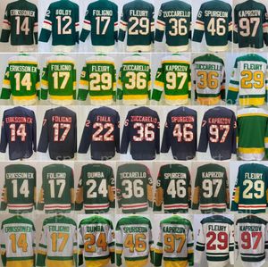 Ters Retro Hokey Kirill Kaprizov Formalar 29 Marc-Andre Fleury Jared Spurgeon Marcus Foligno Kevin Fiala Mats Zuccarello Matt Dumba Joel Eriksson Kış Klasik