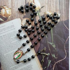 Подвесные ожерелья Diyalo бронзовый цвет распятие поперечное черное стеклянное молитвенное венец