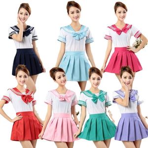 Conjuntos de roupas uniforme japonês sexy escola 2023 schoolgirls anime cosplay marinheiro ternos camisa branca curta saia plissada 7 cores