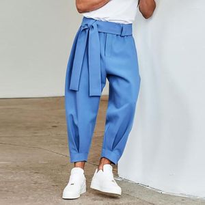 Erkek pantolon saf renk tasarım duygusu Avrupa Amerikan Sonbahar Kış Erkekler All-Match Dokuz Noktalı Tie-Bleg Casual