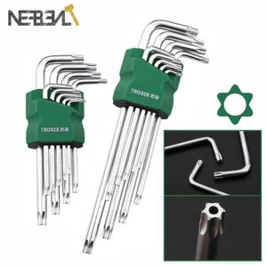 Moersleutel 9 PCS Hex Anahtar Seti L Tip Dayanıklı Metrik Torx Krom Vanadyum Yıldız Ara Aracı Tornavida T10 T15 T20 T25 T27 T30 T40 T45 T50