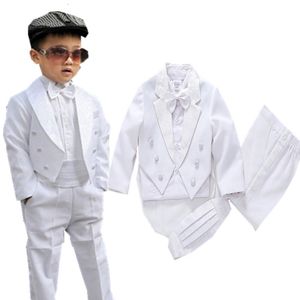 Suits Bebek Bebek Klasik Smokin Siyah Beyaz Takımlar Bebek Vaftiz Düğün Takım Toddler Resmi Parti Vaftiz Kilisesi kıyafeti 4pcs 230506