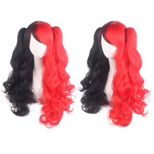 Sentetik peruklar Lolita Cadılar Bayramı Klipsinde Uzun Kıvırcık Peruk Ponytails Gluess Cosplay Çok Renkli Kahverengi Siyah Kırmızı Pembe Saç
