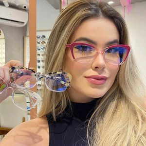 2022 Fashion Patch Leopard Optical Anit-blue Glasses Frame Women Vintage Cat Eye Transparent Eyeglasses Female Spectacles 0508